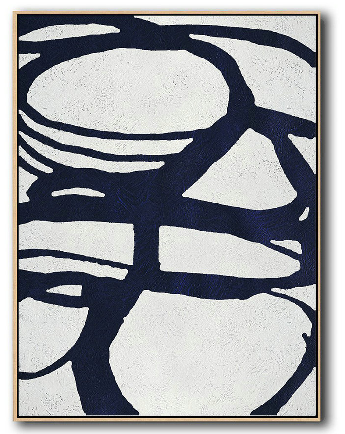 Buy Hand Painted Navy Blue Abstract Painting Online,Oversized Canvas Art On Canvas #R4F1
